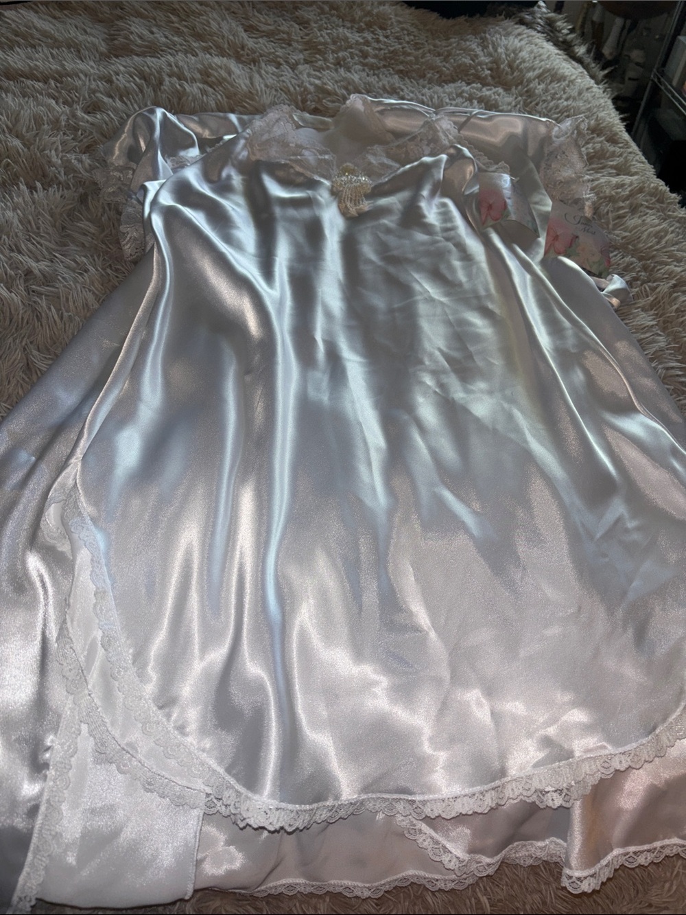 Classic Satin Lace-Trim Chemise in White